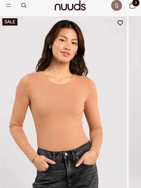 nuuds long sleeve crewneck bodysuit in clay